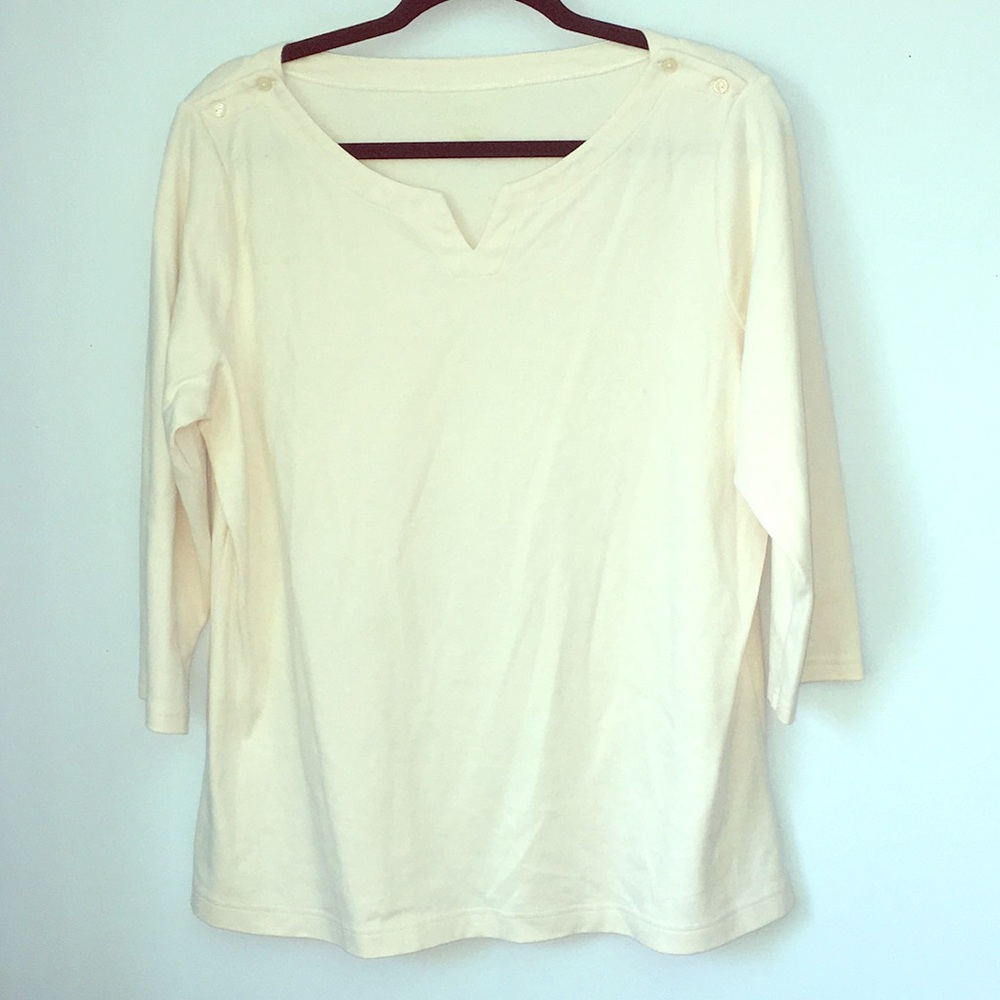 LL Bean XL Cream 3/4 Long Sleeve Top